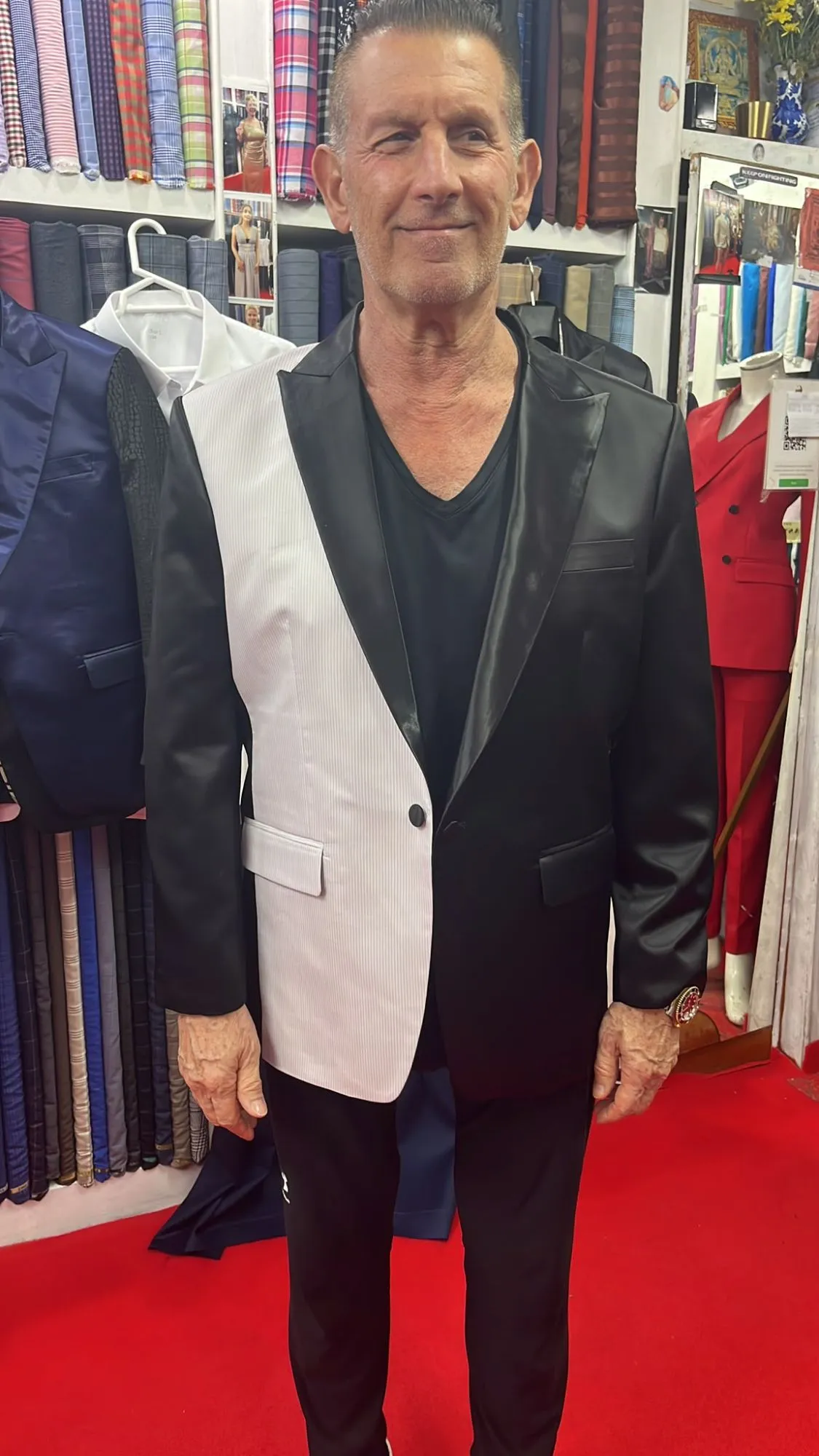 Customer fitting a custom garment at Oslo Tailor, Patong